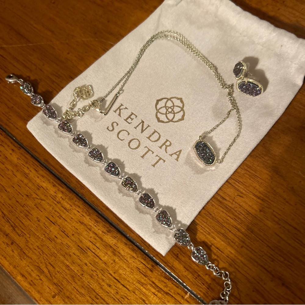 Kendra Scott Rare Multicolored Druzy Set, Silver